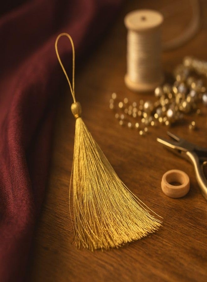 Srajan Handmade 3Inch Long Zari Tassels for DIY Wall Crafts, Home Dcor, Keychains, Outfits, and Bookmarks - Pack of 10, Decorative Tassels in Golden Colors, Durable & Handmade - Image 3