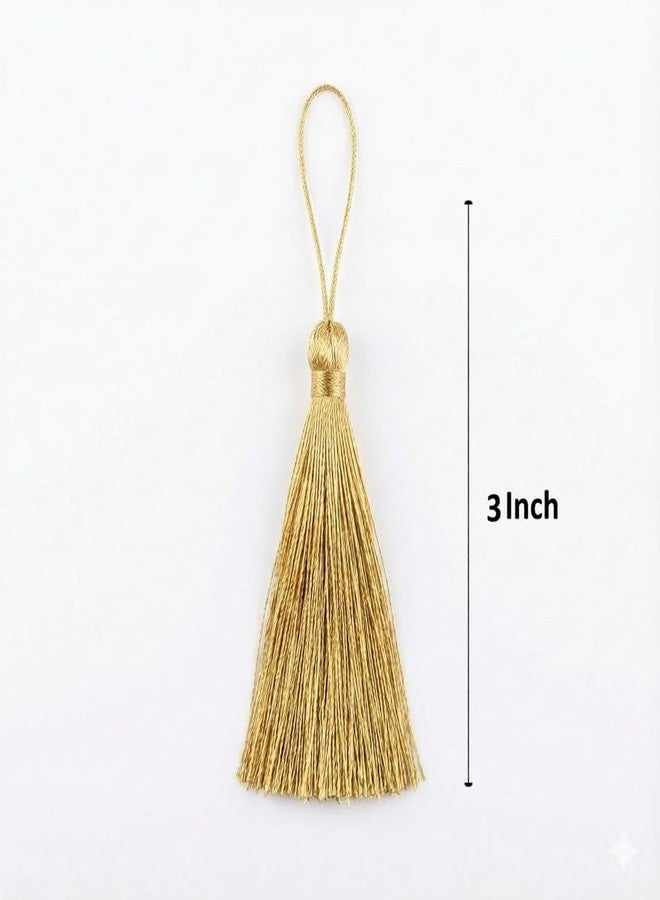 Srajan Handmade 3Inch Long Zari Tassels for DIY Wall Crafts, Home Dcor, Keychains, Outfits, and Bookmarks - Pack of 10, Decorative Tassels in Golden Colors, Durable & Handmade - Image 2