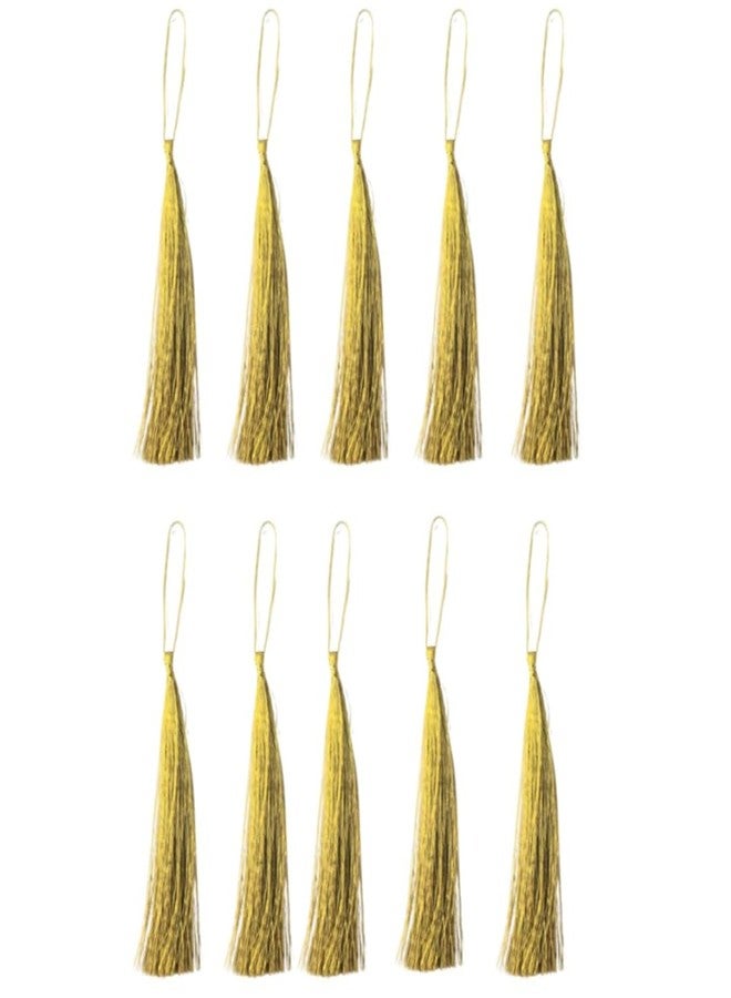 Srajan Handmade 3Inch Long Zari Tassels for DIY Wall Crafts, Home Dcor, Keychains, Outfits, and Bookmarks - Pack of 10, Decorative Tassels in Golden Colors, Durable & Handmade - Image 1