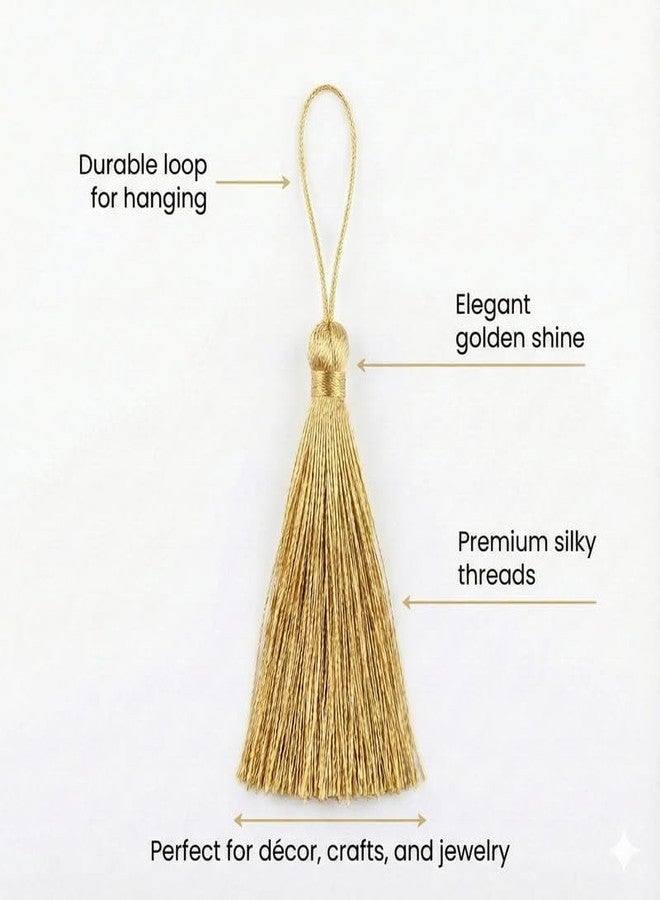Srajan Handmade 3Inch Long Zari Tassels for DIY Wall Crafts, Home Dcor, Keychains, Outfits, and Bookmarks - Pack of 10, Decorative Tassels in Golden Colors, Durable & Handmade - Image 5
