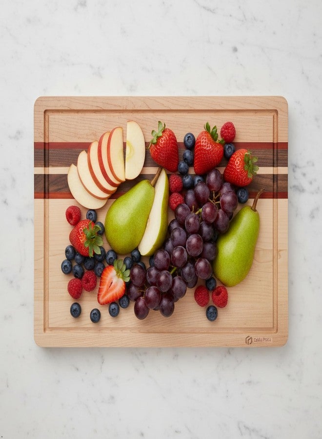 Cokka Praca Maple Cutting Board | Hard Wood Cutting Board for Kitchen | Wooden Serving Board with Holder | Made of Maple/Black Walnut/Rosewood | Striking Visual Wood Grain | Charcuterie Board - Image 4