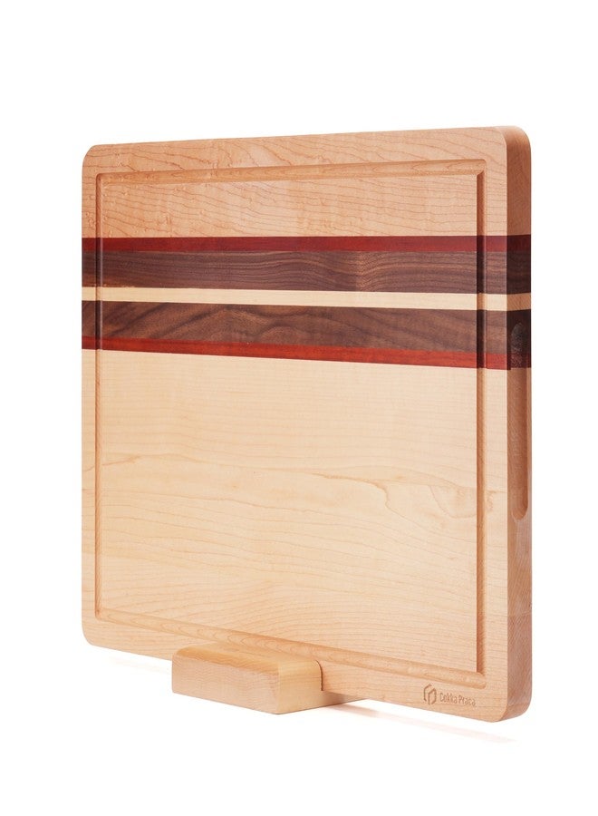 Cokka Praca Maple Cutting Board | Hard Wood Cutting Board for Kitchen | Wooden Serving Board with Holder | Made of Maple/Black Walnut/Rosewood | Striking Visual Wood Grain | Charcuterie Board - Image 1