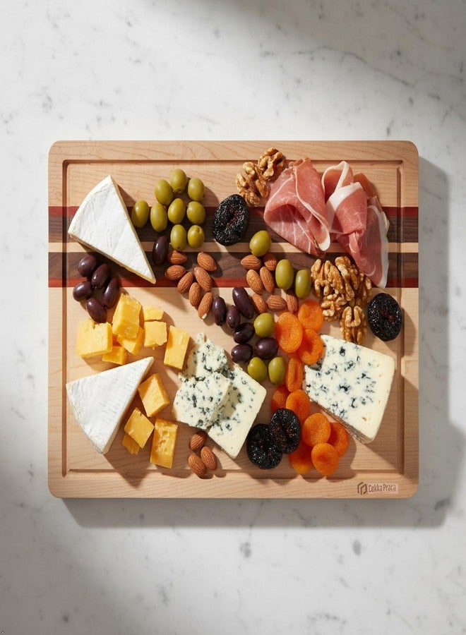 Cokka Praca Maple Cutting Board | Hard Wood Cutting Board for Kitchen | Wooden Serving Board with Holder | Made of Maple/Black Walnut/Rosewood | Striking Visual Wood Grain | Charcuterie Board - Image 2