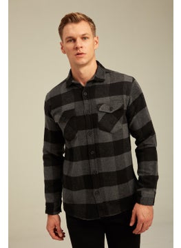 Cool Tarz Cool Style Anthracite Men's Slim Fit Button-down Collar Double Pocket Lumberjack Plaid Shirt  - Image 4
