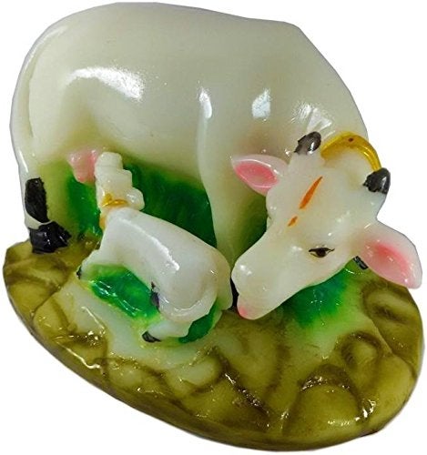 RIPE INDIA® Fengshui Wish Fulfilling Cow with Calf On Lucky Coins White Color Feng Shui Wealth Cow Showpiece - Image 2
