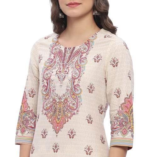 Biba Women's Beige Pure Cotton Printed Straight Kurta Sets_46 - Image 5