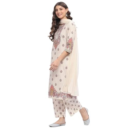 Biba Women's Beige Pure Cotton Printed Straight Kurta Sets_46 - Image 2