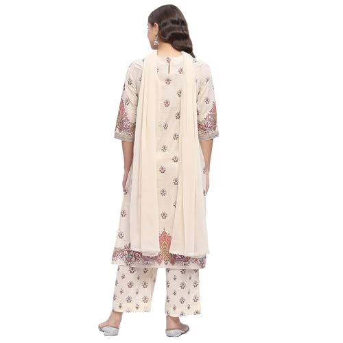 Biba Women's Beige Pure Cotton Printed Straight Kurta Sets_46 - Image 3