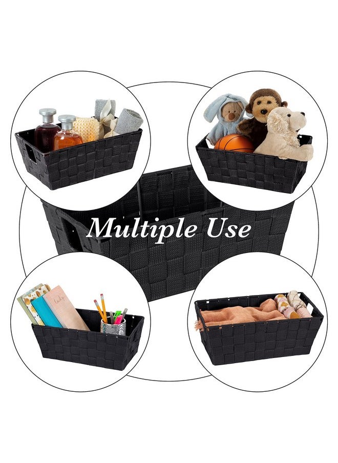 Simplify Simplify Small Shelf Woven Strap Tote | Decorative Storage Basket | Built in Handles | Organization | Closet | Bedroom | Bathroom | Nursery | Accessories | Toys | Gifts | 4 Pack | Black  - Image 3