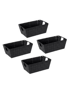 Simplify Simplify Small Shelf Woven Strap Tote | Decorative Storage Basket | Built in Handles | Organization | Closet | Bedroom | Bathroom | Nursery | Accessories | Toys | Gifts | 4 Pack | Black  - Image 1