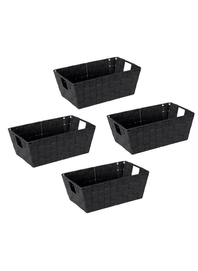 Simplify Simplify Small Shelf Woven Strap Tote | Decorative Storage Basket | Built in Handles | Organization | Closet | Bedroom | Bathroom | Nursery | Accessories | Toys | Gifts | 4 Pack | Black  - Image 1