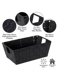 Simplify Simplify Small Shelf Woven Strap Tote | Decorative Storage Basket | Built in Handles | Organization | Closet | Bedroom | Bathroom | Nursery | Accessories | Toys | Gifts | 4 Pack | Black  - Image 2
