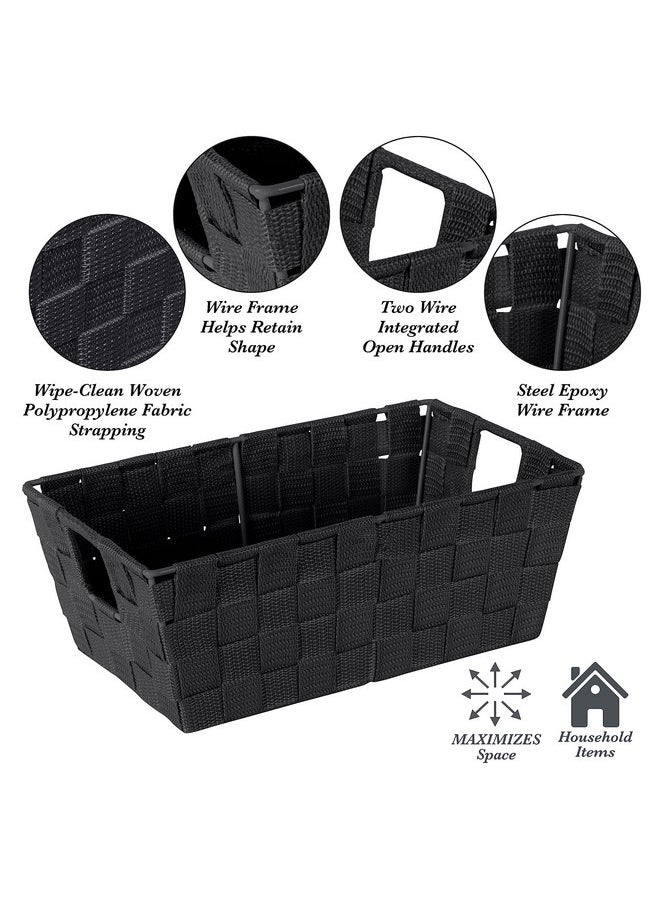 Simplify Simplify Small Shelf Woven Strap Tote | Decorative Storage Basket | Built in Handles | Organization | Closet | Bedroom | Bathroom | Nursery | Accessories | Toys | Gifts | 4 Pack | Black  - Image 2