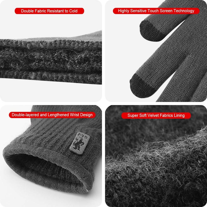 Junrui Winter Gloves Touchscreen Warm Knitted Gloves Work Outdoor Camping Hiking Running Cycling Driving For Men And Women - Image 2