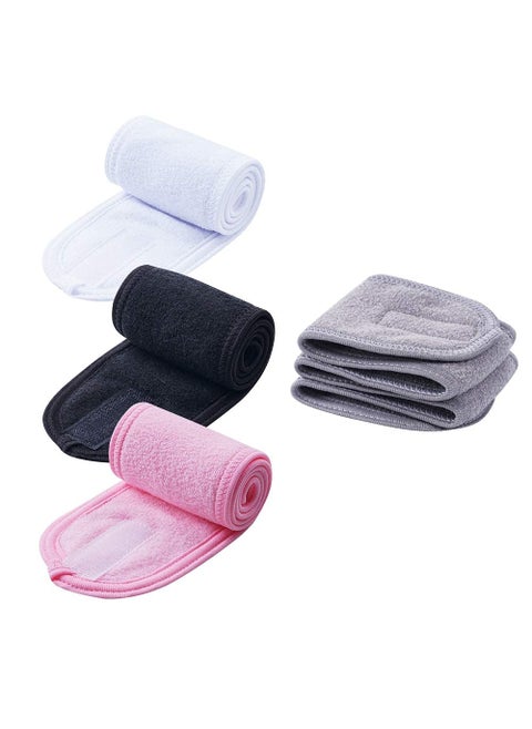 4 PCS Facial Spa HeadbandsWhite Black PinkGray Makeup Shower Bath Wrap Sport Headband Terry Cloth Stretch Towel with Magic Tape