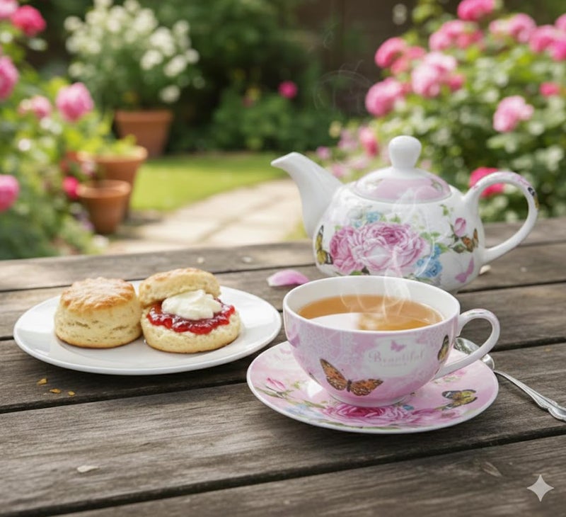 ONEUSTAR Tea for One Set Ceramic Floral Teapot and Cup Saucer Set for Women Afternoon Tea Mother's Day Gift in Reusable Gift Box, Pink Rose Flower - Image 5
