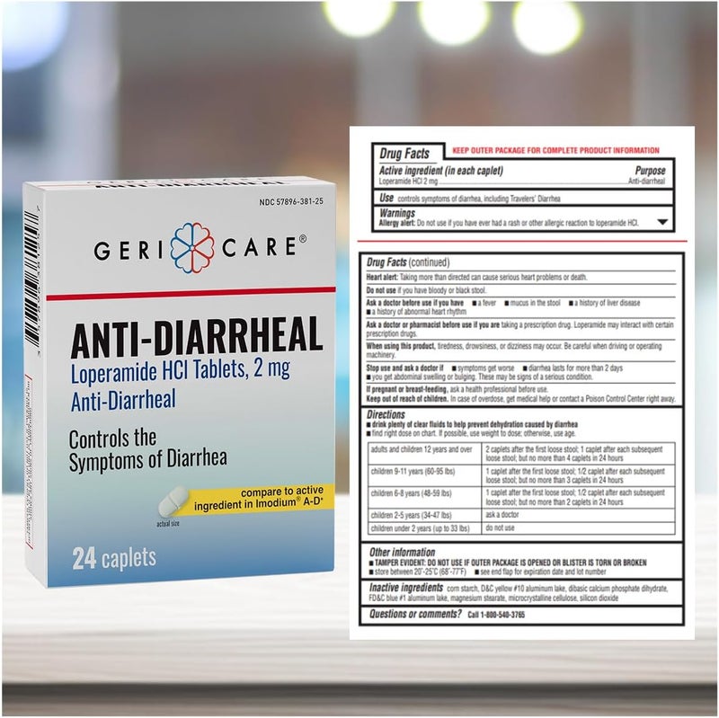 GeriCare AntiDiarrheal Loperamide HCI 2mg Controls Symptoms of Diarrhea Easy to Take Caplets Diarrhea and Stomach Relief 24 Count Pack of 1 - Image 3