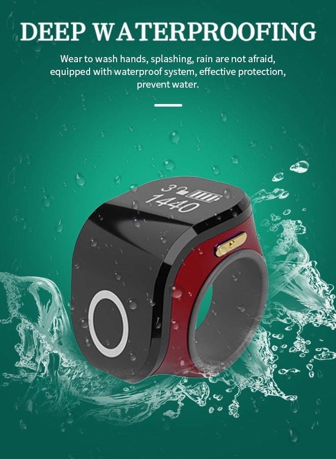 Waterproof OLED Zikr Ring Tasbih Counter, Portable Touch Counter with Vibration Reminder, Ideal for Muslim Daily Prayers, Black