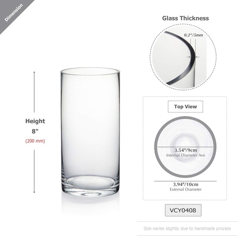 WGVI وعاء أسطواني WGVI، عرض 4 بوصات × ارتفاع 8 بوصات، حاوية للزهور، قطعة زينة من الزجاج لحفلات الزفاف أو المكاتب المنزلية، شفاف، قطعة واحدة. - Image 1