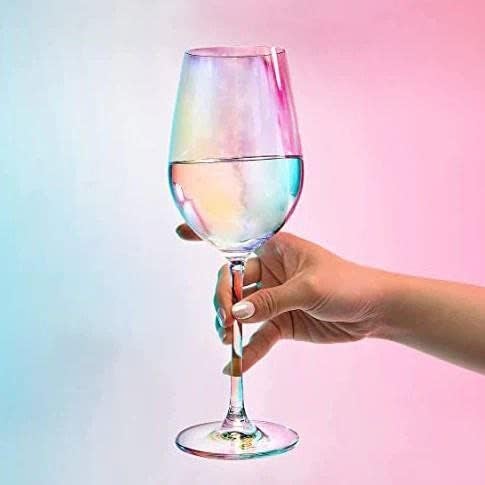 CYNFLEES Wine Glasses Long Stem Wine Glasses Rainbow Colored Premium LeadFree Glassware Set for Red and White Wine Ideal for Home Bar Restaurant Party400 ml Set of 2 - Image 1