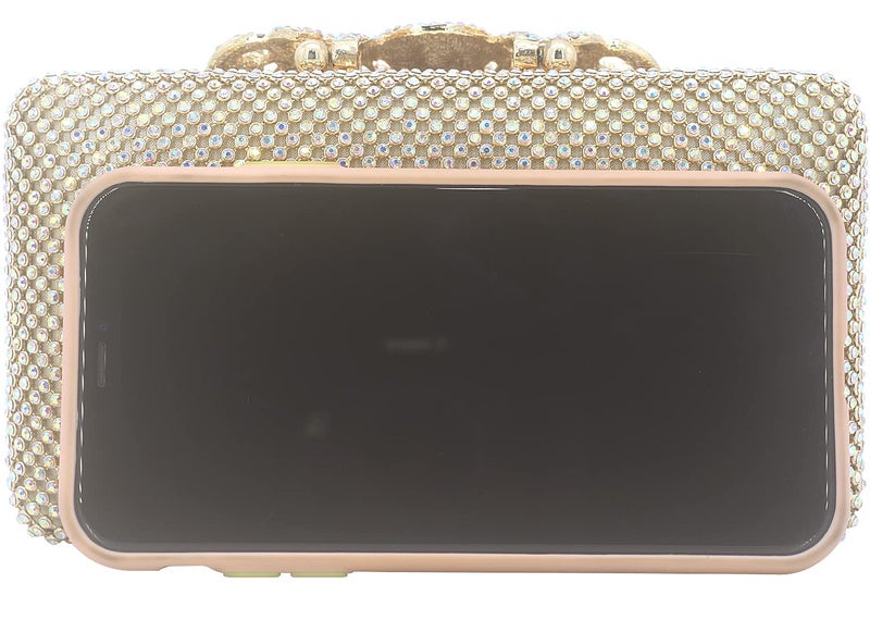 DEXMAY DM Dexmay Crystal Rhinestone Clutch Bag Diamond Crown Clasp Evening Bag Bling Party Purse Iridescent Gold Medium - Image 2