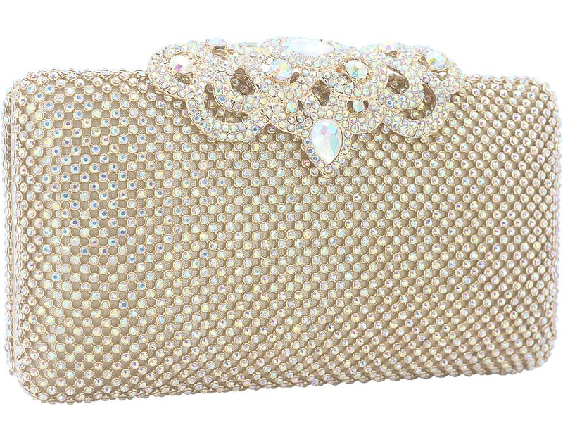 DEXMAY DM Dexmay Crystal Rhinestone Clutch Bag Diamond Crown Clasp Evening Bag Bling Party Purse Iridescent Gold Medium - Image 3