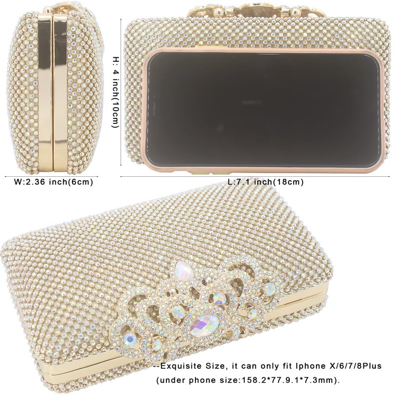 DEXMAY DM Dexmay Crystal Rhinestone Clutch Bag Diamond Crown Clasp Evening Bag Bling Party Purse Iridescent Gold Medium - Image 5