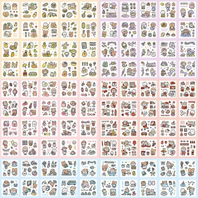 Stickers Set, 100 Sheets 600+ Small Pieces Cute PET Transparent Cartoon Character Animal Flower Decorative Scrapbook Sticker Decal for DIY Arts Crafts, Album, Planners, Calendars and Notebook - Image 2