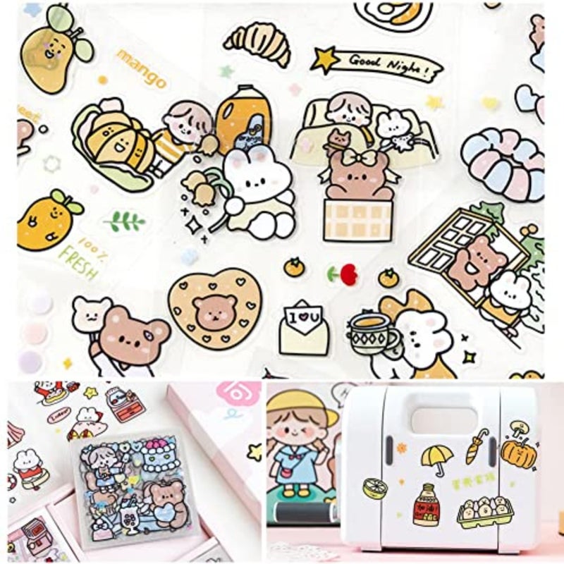 Stickers Set, 100 Sheets 600+ Small Pieces Cute PET Transparent Cartoon Character Animal Flower Decorative Scrapbook Sticker Decal for DIY Arts Crafts, Album, Planners, Calendars and Notebook - Image 5