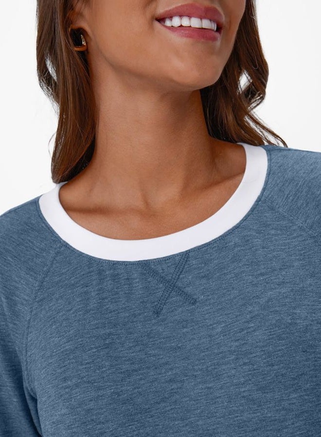 AUTOMET Womens Long Sleeve Shirts Color Block Casual Crewneck Tops Tshirt Basic Tee Fall Fashion Clothes Trendy Outfits, Lightblue, XL - Image 5