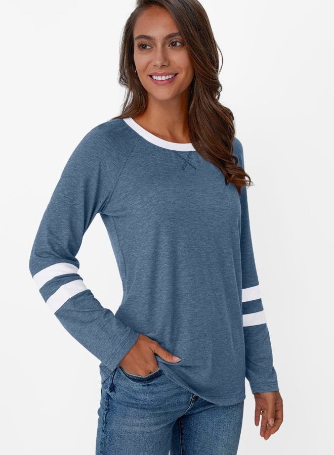 AUTOMET Womens Long Sleeve Shirts Color Block Casual Crewneck Tops Tshirt Basic Tee Fall Fashion Clothes Trendy Outfits, Lightblue, XL - Image 4