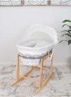 Rattan Moses Basket with Wood Rocking Base