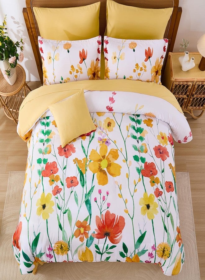 Anibedding Annibedding Floral Comforter Set King Size 8 Piece, Yellow Botanical Flower Bed in a Bag, Elegant Bright Floral Reversible Comforter, Soft Microfiber Bedding Set for All Season (90"x104") - Image 3