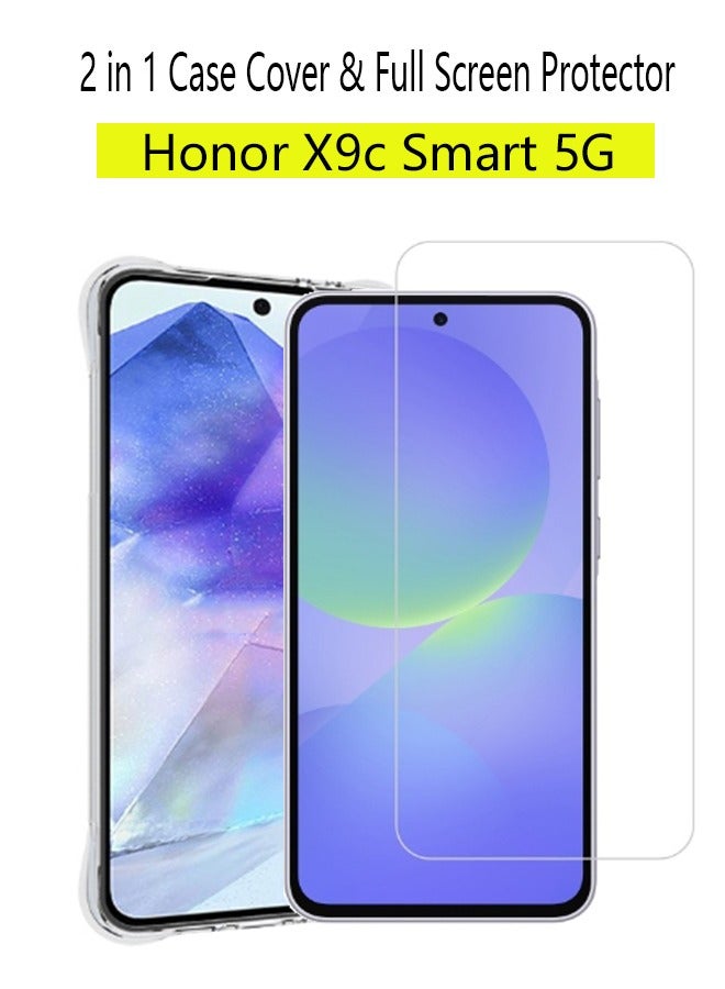 2 in 1 Honor X9c Smart 5G Phone Case Cover & Screen Protector - Shockproof Clear Slim TPU Protective Phone Cover & Full Coverage Delicate Touch Tempered Glass Screen Protector for Honor X9c Smart 5G  - Image 1