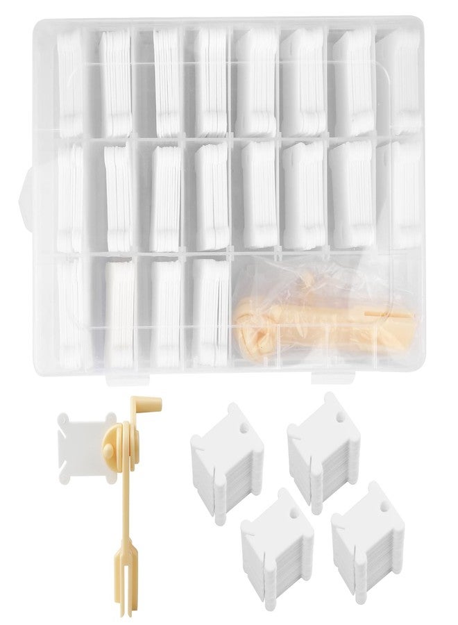 rolyta Embroidery Floss Organizer, 200 Pcs White Floss Bobbins with 1 Pcs Bobbin Winder, Plastic Embroidery Thread Organizer, Cross Stitch Thread Storage for DIY Sewing Craft - Image 1