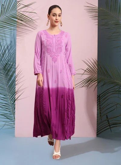 Alaya Hand Embroidered Chikankari Modal Ombre Jalabiya-AL4018