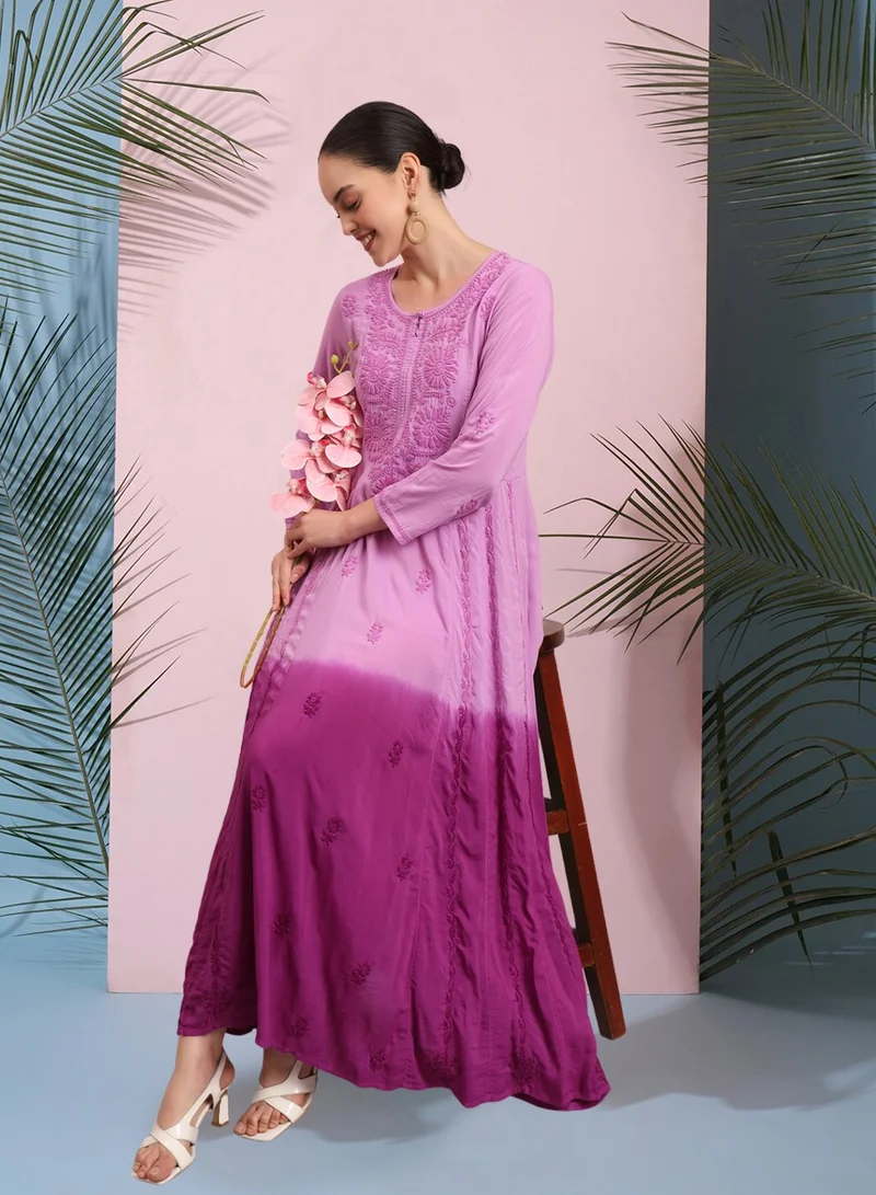 Alaya Hand Embroidered Chikankari Modal Ombre Jalabiya-AL4018