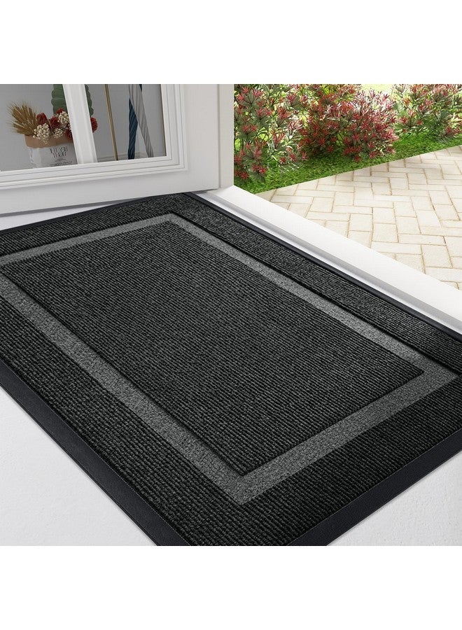 OLANLY Front Door Mat Indoor Outdoor Entrance, Waterproof All-Season, All-Weather Doormat, Sturdy Natural Rubber, Fade Resistant, Low Profile, Easy Clean Patio Porch Entryway Mat, 29.5X17, Black - Image 1