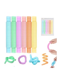 NQOOH Pop Tube Retractable Push and Pull Fidget Tubes Toy Sensory Fidget Tools 6 Pieces  - Image 1