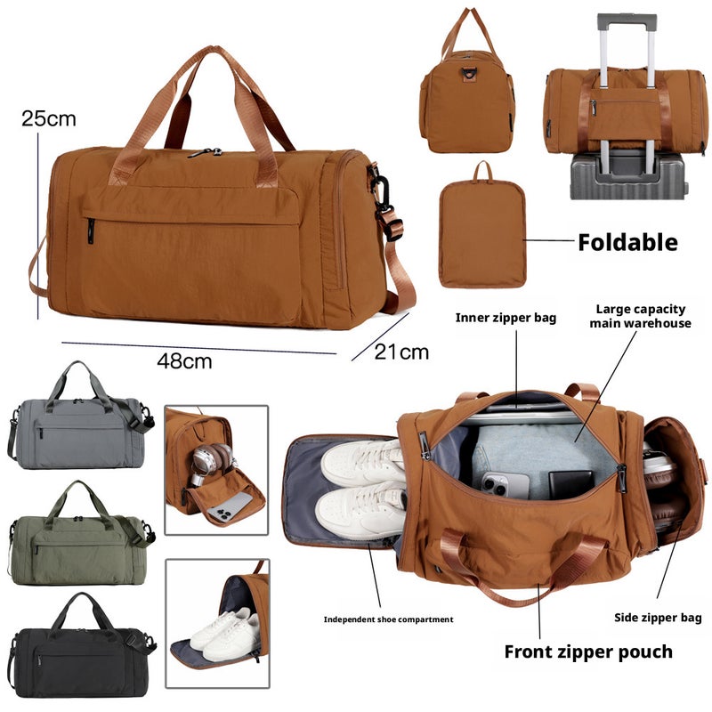 Foldable Waterproof Nylon Travel Tote Crossbody Bag with Shoe Compartment and Wet/Dry Separation - Image 2