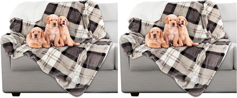 PETMAKER Pet Blanket - Reversible Waterproof Plaid Throw Protects Couch, Car, and Bed from Spills, Stains, or Fur - Dog and Cat Blankets (Gray) (Pack of 2) - Image 1