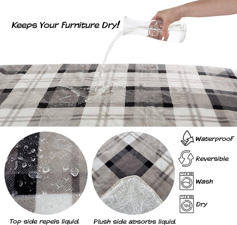 PETMAKER Pet Blanket - Reversible Waterproof Plaid Throw Protects Couch, Car, and Bed from Spills, Stains, or Fur - Dog and Cat Blankets (Gray) (Pack of 2) - Image 4