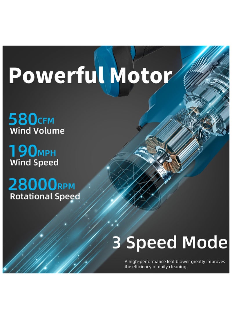 ZLH HITY Leaf Blower Cordless with 2 Battery and Charger, 580CFM/190MPH/28000RPM Lightweight Handheld Snow Dust 21V 3 Speed Modes Electric Blower for Lawn Care Patio Yard  - Image 2