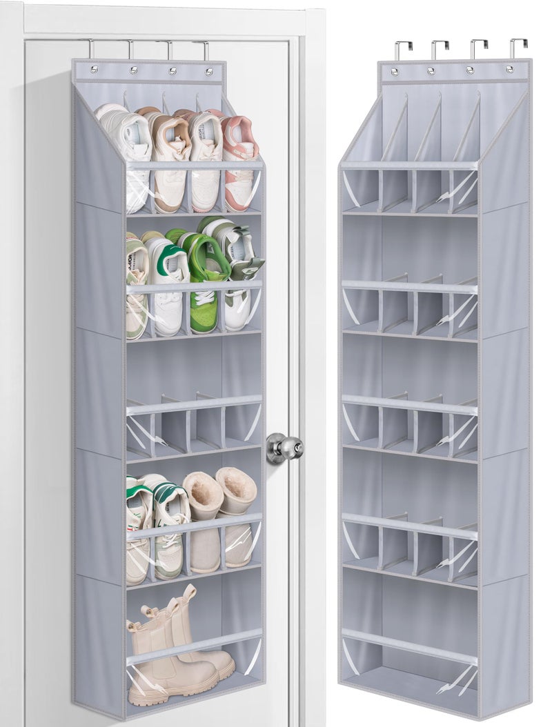 MISSLO 20 Pairs Over the Door Shoe Organizer for Closet Narrow Hanging Shoe Rack for Door Hanger Deep Pocket Door Shoe Holder Storage for Boots Size 13 Sneakers Grey