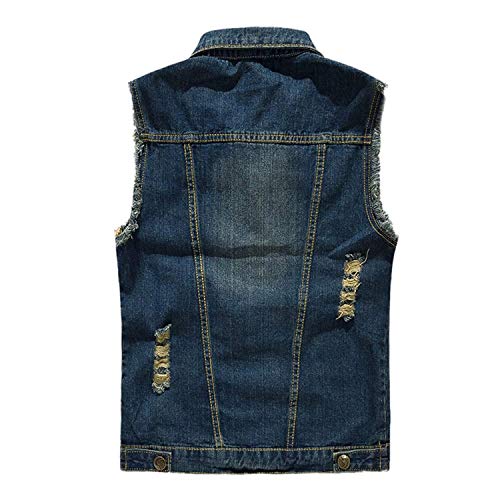 NASKY Men's Fit Retro Ripped Denim Vest Sleeveless Lapel Jean Vest Jacket Waistcoat Top(XX-Large,Dark blue) - Image 2