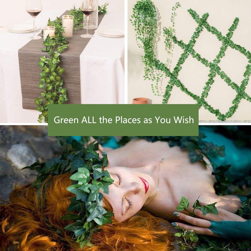 Comtelek 12 Pack Fake Vines for Room Decor Artificial Ivy Garland with Clip Green Flowers Hanging Plants Faux Greenery Leaves Bedroom Aesthetic Decor for Home Garden Wall Wedding - Image 3