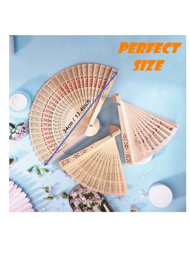 Loquat Folding Fan, 3 Pcs Hollowed Folding Hand Fan, Chinese Folding Handheld Fans, Classic Style Handheld Hollow Out Wooden Fans, for Wedding, Party, Performance, Dance, Decorations