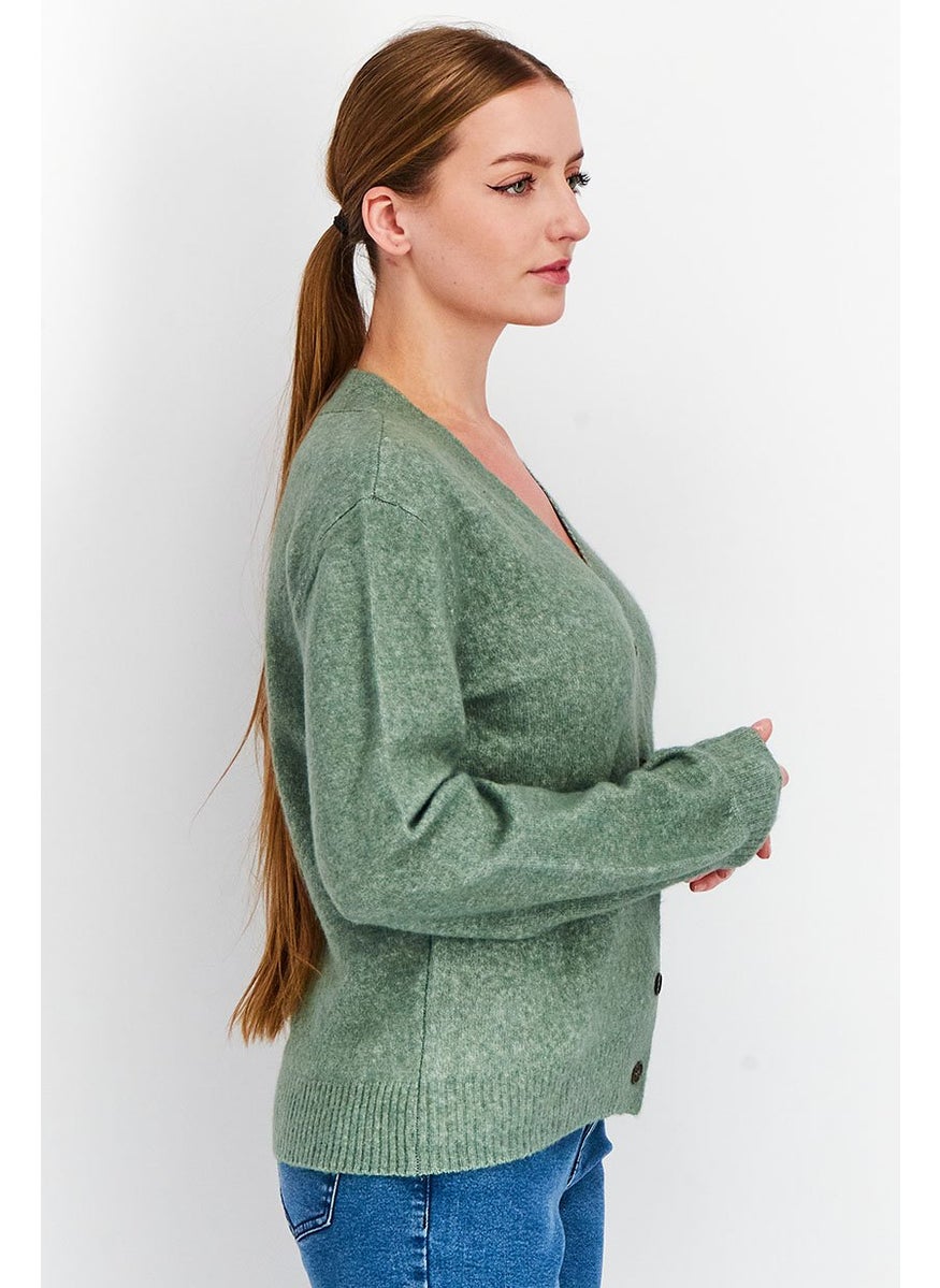 Tchibo - Women V-Neck Long Sleeves Knit Cardigan, Sage Green - Image 1