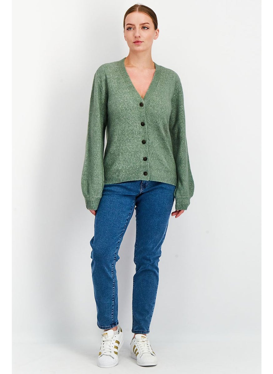 Tchibo - Women V-Neck Long Sleeves Knit Cardigan, Sage Green - Image 1