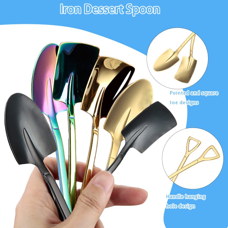 Bnapott 6 Pack Stainless Ice Cream Spoons  Shovel Spoons  Watermelon Spoon Reusable Small Spoon For Tea Dessert Home Kitchen Party Restaurant Party Supplies (Colored) - Image 4